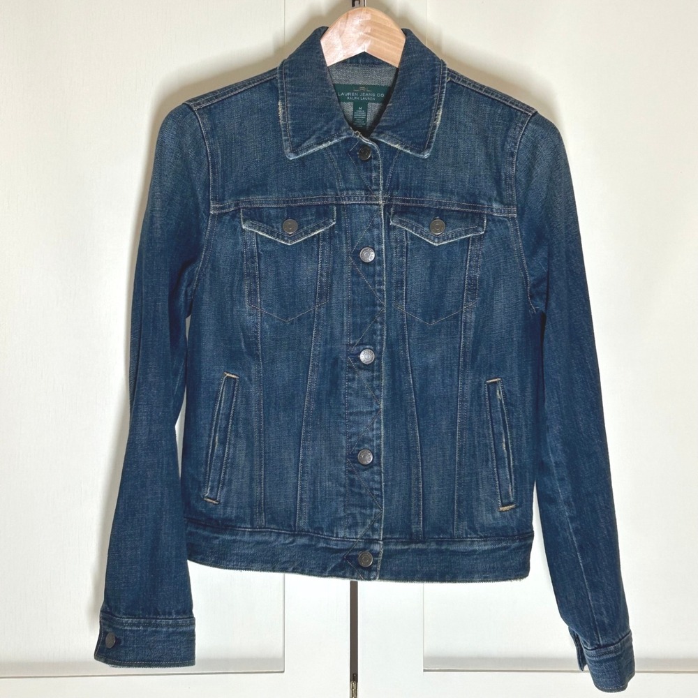 Vintage Lauren Ralph Lauren Denim Trucker Jacket Womens M Dark Wash Western Y2K